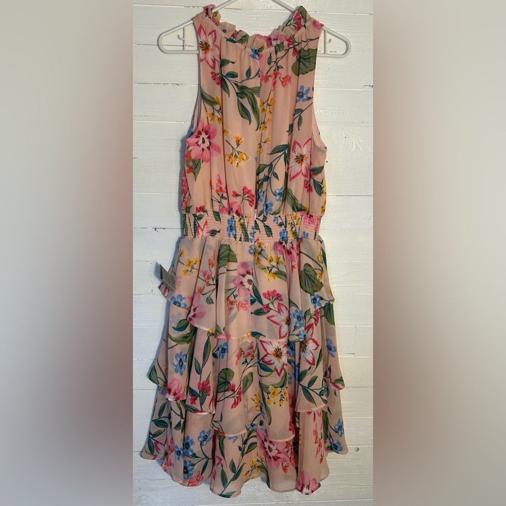 NWT Eliza J chiffon floral smock waist tiered midi dress, plus size women’s 16. - Picture 4 of 10